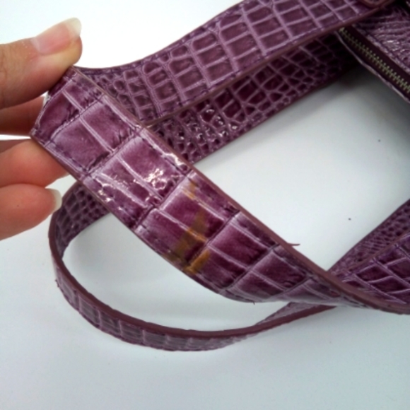 Jessica Simpson Faux Crocodile Purple Shoulder Bag Vegan Handbag Purse Gingham - Picture 13 of 15